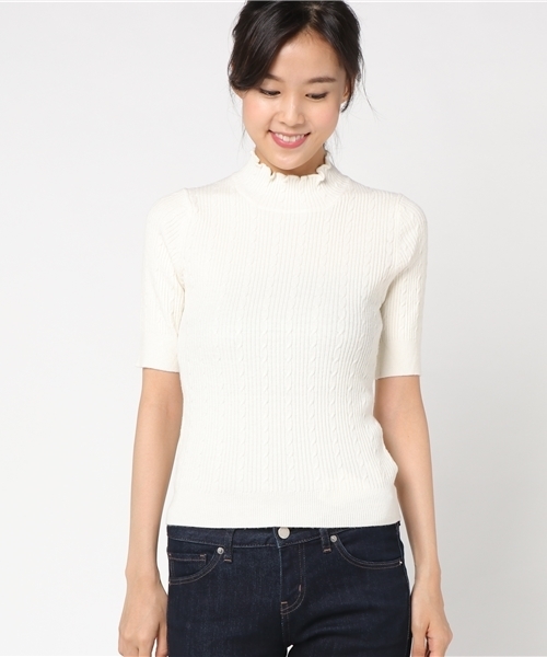 WEGO（ウィゴー）の「WEGO/ミニケーブル5分袖ニット（ニット/セーター・レディース・レッド/オフホワイト/ターコイズブルー/マスタード/ブラック・FREE）」の10枚目の写真