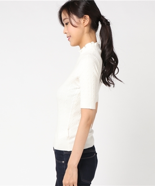 WEGO（ウィゴー）の「WEGO/ミニケーブル5分袖ニット（ニット/セーター・レディース・レッド/オフホワイト/ターコイズブルー/マスタード/ブラック・FREE）」の16枚目の写真