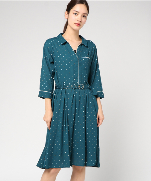 REDYAZEL（レディアゼル）の「ドットパイピング７分袖シャツワンピース（シャツワンピース・レディース・ブラウン系その他/グリーン系その他/ブルー系その他/ベージュ系その他・FREE）」の3枚目の写真