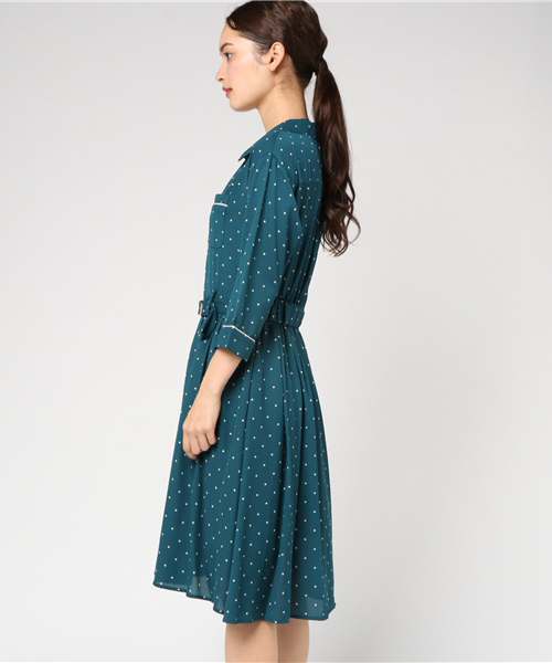 REDYAZEL（レディアゼル）の「ドットパイピング７分袖シャツワンピース（シャツワンピース・レディース・ブラウン系その他/グリーン系その他/ブルー系その他/ベージュ系その他・FREE）」の5枚目の写真