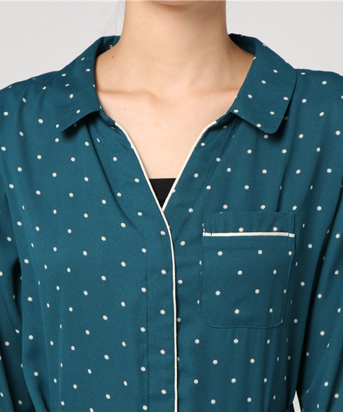 REDYAZEL（レディアゼル）の「ドットパイピング７分袖シャツワンピース（シャツワンピース・レディース・ブラウン系その他/グリーン系その他/ブルー系その他/ベージュ系その他・FREE）」の7枚目の写真