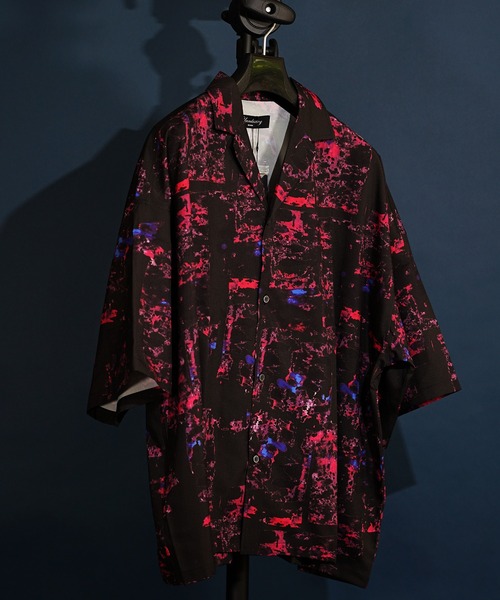 【完売品】オーバーシャツビッグシルエット 赤薔薇シャツ  アンリラクシング unrelaxing（アンリラクシング） シャツ ビッグシルエット総柄シャツ