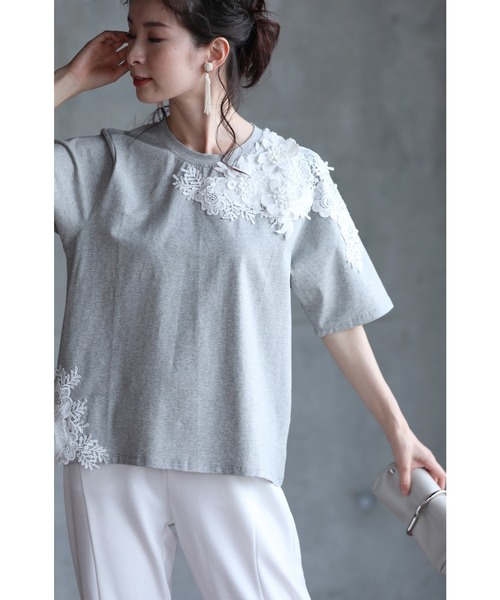 cawaii(カワイイ)の「可憐な白花レーストップス(Tシャツ/カットソー・レディース・グレー/ブラック・M/XL)」の20枚目の写真