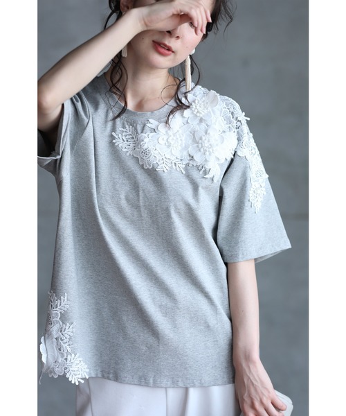 cawaii(カワイイ)の「可憐な白花レーストップス(Tシャツ/カットソー・レディース・グレー/ブラック・M/XL)」の11枚目の写真