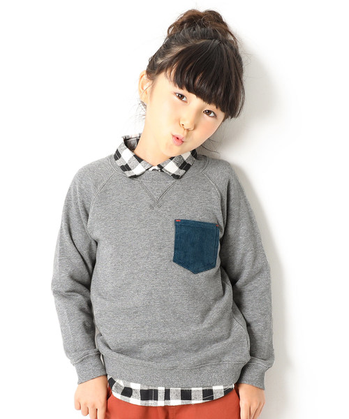 devirock（デビロック）の「ポケット付長袖スウェットトレーナー（スウェット・キッズ・グリーン系その他/ネイビー/マスタード/杢グレー/パープル系その他/スモークピンク/モカ/ブラック/カーキ/ラベンダー・150cm/160cm/100cm/110cm/120cm/140cm/130cm）」の3枚目の写真