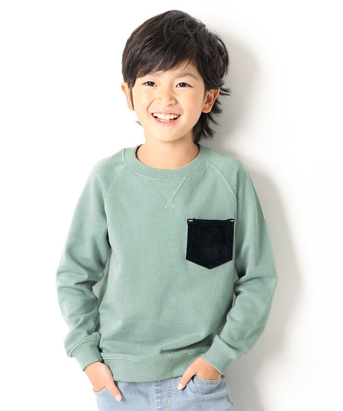 devirock（デビロック）の「ポケット付長袖スウェットトレーナー（スウェット・キッズ・グリーン系その他/ネイビー/マスタード/杢グレー/パープル系その他/スモークピンク/モカ/ブラック/カーキ/ラベンダー・150cm/160cm/100cm/110cm/120cm/140cm/130cm）」の6枚目の写真