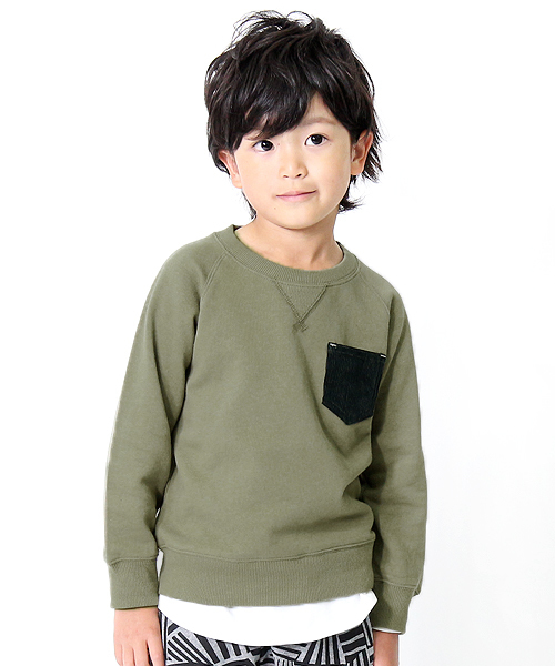 devirock（デビロック）の「ポケット付長袖スウェットトレーナー（スウェット・キッズ・グリーン系その他/ネイビー/マスタード/杢グレー/パープル系その他/スモークピンク/モカ/ブラック/カーキ/ラベンダー・150cm/160cm/100cm/110cm/120cm/140cm/130cm）」の5枚目の写真