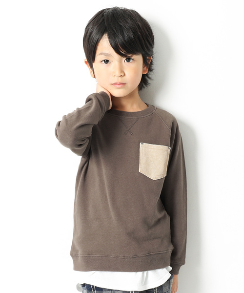 devirock（デビロック）の「ポケット付長袖スウェットトレーナー（スウェット・キッズ・グリーン系その他/ネイビー/マスタード/杢グレー/パープル系その他/スモークピンク/モカ/ブラック/カーキ/ラベンダー・150cm/160cm/100cm/110cm/120cm/140cm/130cm）」の4枚目の写真