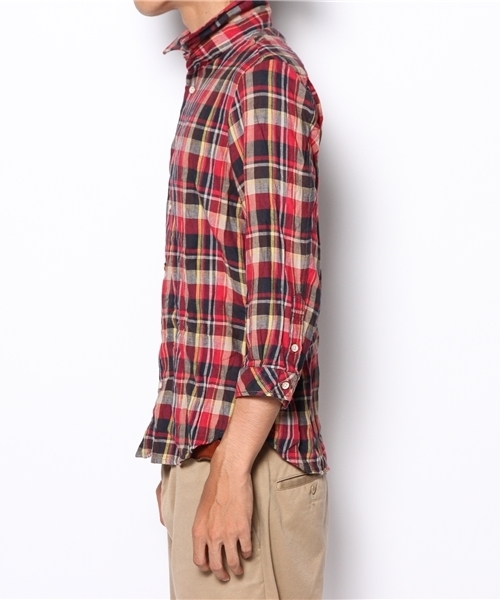 BEAMS（ビームス）の「□BEAMS / ワッシャーチェック 7分袖 シャツ（シャツ/ブラウス・メンズ・レッド/グリーン・SMALL/MEDIUM/LARGE）」の3枚目の写真