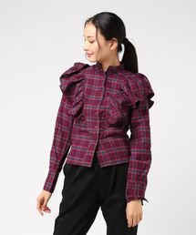チェック柄・無地ハイネックフリルブラウス＊レディース/トップス/シャツ/モックネック[C3510]神戸レタス