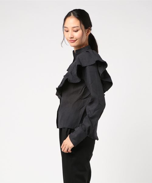 KOBE LETTUCE（コウベレタス）の「チェック柄・無地ハイネックフリルブラウス＊レディース/トップス/シャツ/モックネック[C3510]神戸レタス（シャツ/ブラウス・レディース・ブラック/ブルー系その他/パープル系その他・FREE）」の4枚目の写真