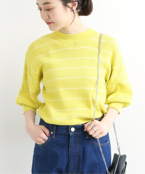 IENA(イエナ)の「コットンリブ ボーダーボトルネックプルオーバー◆(ニット/セーター・レディース・ホワイト/イエロー・FREE)」の2枚目の写真