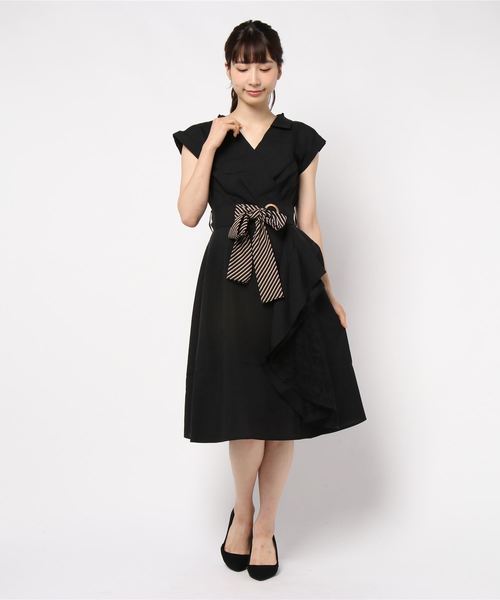 美品 axes femme ロングワンピース シャツワンピ ブラックpop162 柄切替シャツワンピース[品番：IGAW0005133]｜axes femme