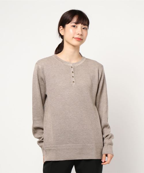 CRAFT STANDARD BOUTIQUE(クラフトスタンダードブティック)の「ヘンリーネックニットプルオーバー●*(ニット/セーター・レディース・ピンク/ベージュ系その他/キャメル/カーキ/ネイビー・L/M)」の2枚目の写真