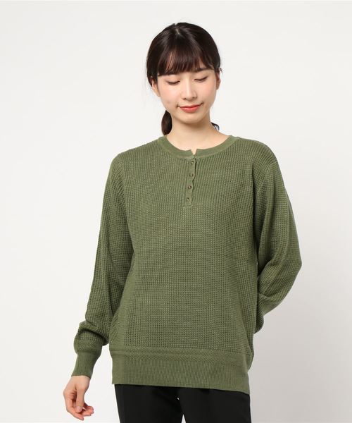 CRAFT STANDARD BOUTIQUE(クラフトスタンダードブティック)の「ヘンリーネックニットプルオーバー●*(ニット/セーター・レディース・ピンク/ベージュ系その他/キャメル/カーキ/ネイビー・L/M)」の3枚目の写真