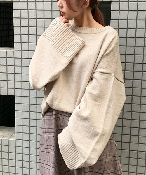 apres jour mignon（アプレジュールミニョン）の「ボックス袖ビッグニット【ZOZOTOWN限定アイテム】（ニット/セーター・レディース・ライトブラウン/モカ/ライトベージュ/杢グレー・フリー）」の5枚目の写真