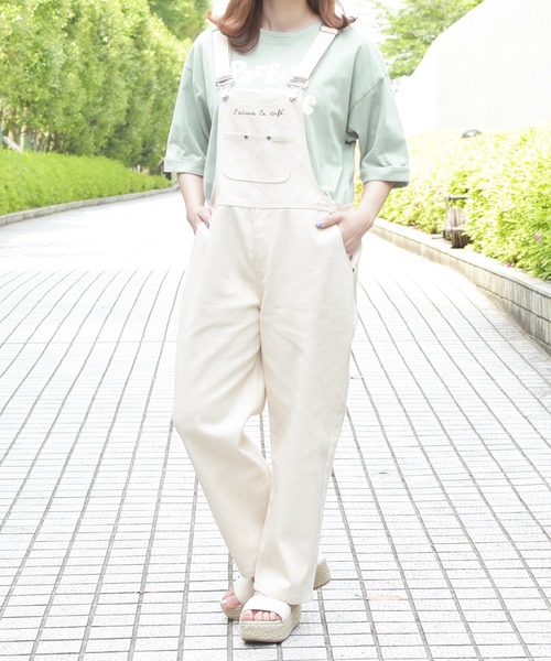 PairPair（ペアペア）の「ツイル刺繍入りオーバーオール（サロペット/オーバーオール・レディース・ライトグリーン/アイボリー/ラベンダー・FREE）」の4枚目の写真