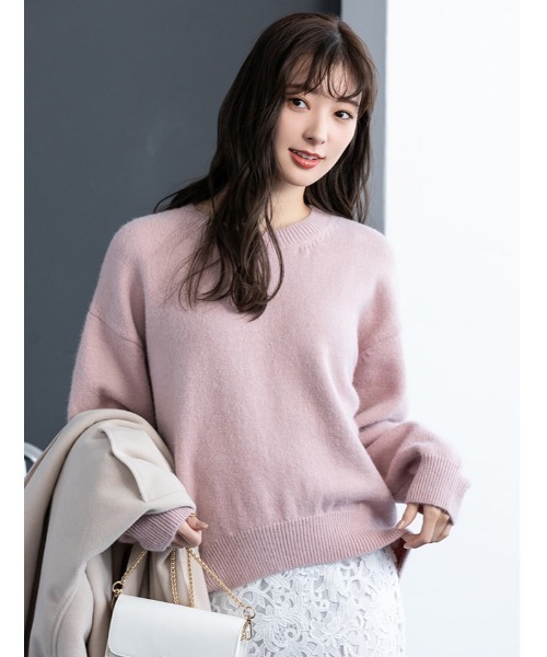 fifth（フィフス）の「クルーネックハイゲージバックロングニット（ニット/セーター・レディース・ピンク/ホワイト・MEDIUM）」の2枚目の写真