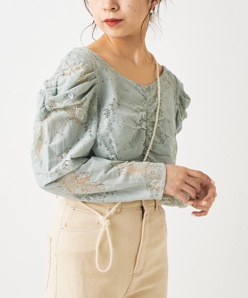 Chico（チコ）の「レースパワショル2wayブラウス（シャツ/ブラウス・レディース・ミント/グレー/アイボリー/ブラック・FREE）」の4枚目の写真