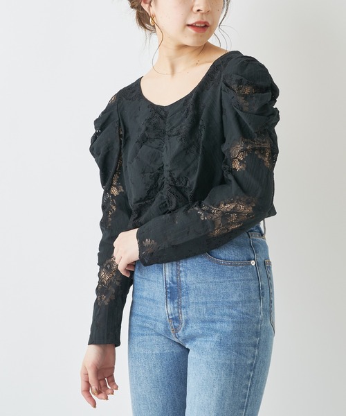 Chico（チコ）の「レースパワショル2wayブラウス（シャツ/ブラウス・レディース・ミント/グレー/アイボリー/ブラック・FREE）」の2枚目の写真