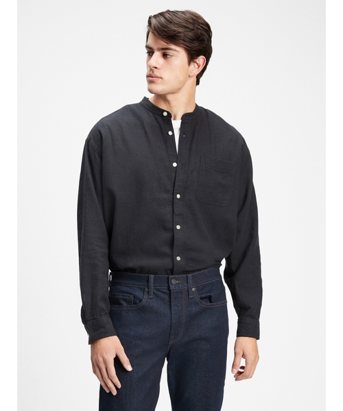 GAP(ギャップ)の「リラックスフィット バンドカラーシャツ(シャツ/ブラウス・メンズ・ブルー系その他/ブラック/ホワイト・XS/S/M/L/XL)」の3枚目の写真