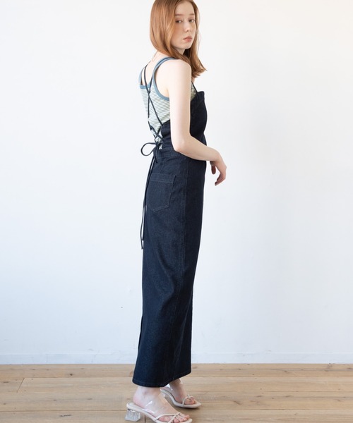 flowriri（フロウリリ）の「flowriri レースアップデニムワンピース（ワンピース・レディース・ブルー/アイボリー・FREE）」の4枚目の写真