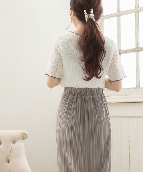 Newlyme（ニューリーミー）の「フラワーレース配色メロウカーディガン（Tシャツ/カットソー・レディース・ホワイト/ブルー/アイボリー・FREE）」の5枚目の写真