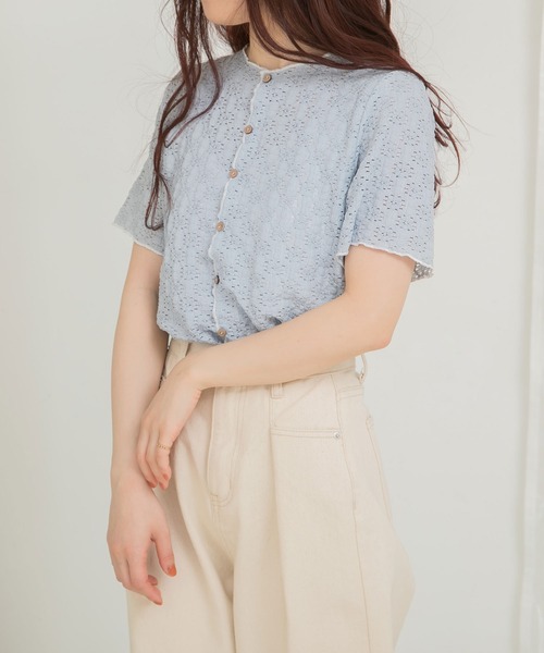 Newlyme（ニューリーミー）の「フラワーレース配色メロウカーディガン（Tシャツ/カットソー・レディース・ホワイト/ブルー/アイボリー・FREE）」の9枚目の写真