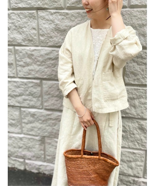 BEARDSLEY(ビアズリー)の「アンティーク風リネンハオリ(ブルゾン・レディース・アイボリー/ダークグレー・FREE)」の10枚目の写真