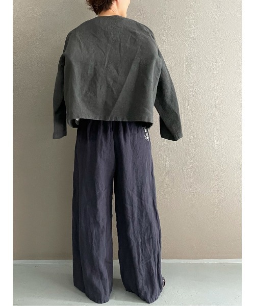 BEARDSLEY(ビアズリー)の「アンティーク風リネンハオリ(ブルゾン・レディース・アイボリー/ダークグレー・FREE)」の12枚目の写真