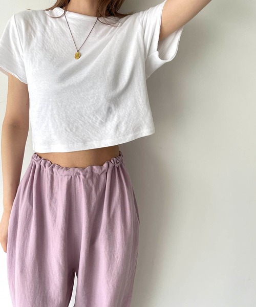 CANAL JEAN(キャナルジーン)の「RED CHOP WORKS(レッドチョップワークス) WフェイスクロップドTシャツ(Tシャツ/カットソー・レディース・ホワイト/ブラック・38)」の4枚目の写真