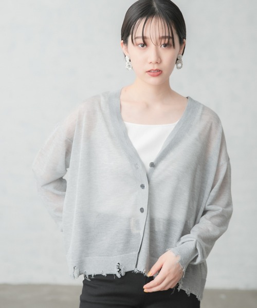 PAGEBOY（ページボーイ）の「シアーダメージカーディガン（カーディガン/ボレロ・レディース・ブラック/オフホワイト/ブルー/グレイッシュベージュ・FREE）」の3枚目の写真