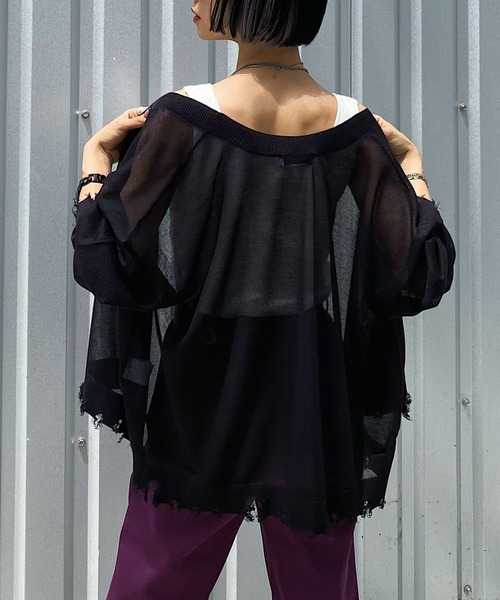 PAGEBOY（ページボーイ）の「シアーダメージカーディガン（カーディガン/ボレロ・レディース・ブラック/オフホワイト/ブルー/グレイッシュベージュ・FREE）」の2枚目の写真