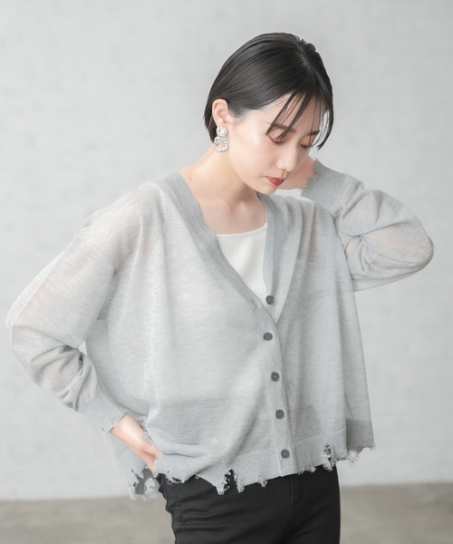 PAGEBOY（ページボーイ）の「シアーダメージカーディガン（カーディガン/ボレロ・レディース・ブラック/オフホワイト/ブルー/グレイッシュベージュ・FREE）」の8枚目の写真