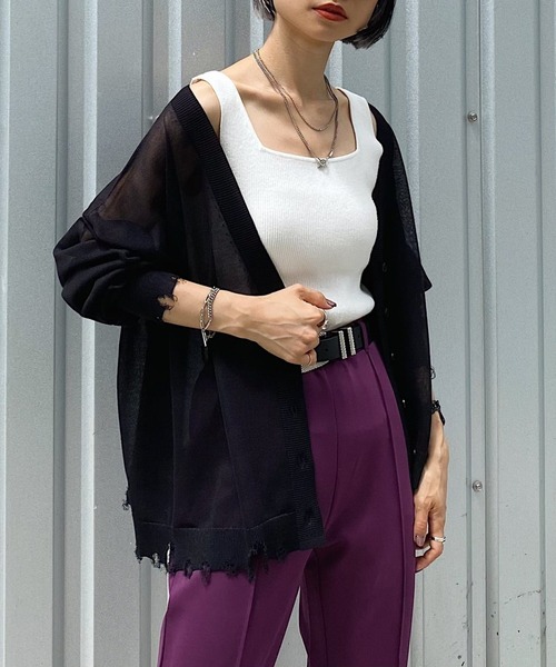 PAGEBOY（ページボーイ）の「シアーダメージカーディガン（カーディガン/ボレロ・レディース・ブラック/オフホワイト/ブルー/グレイッシュベージュ・FREE）」の21枚目の写真