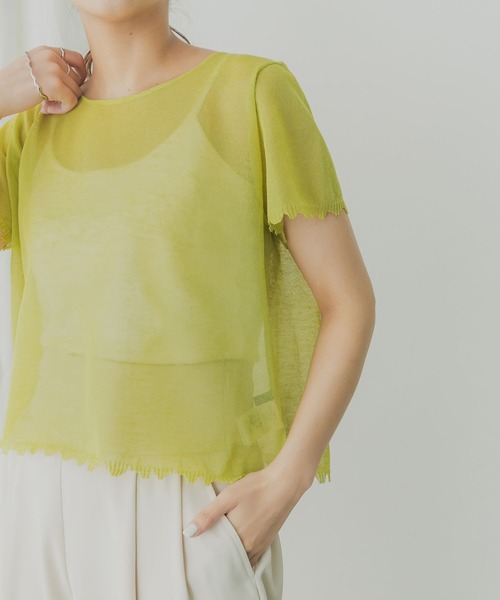 KBF+(ケービーエフプラス)の「KBF+ シアーダメージニット(ニット/セーター・レディース・ベージュ/グリーン系その他/ブラック・ONE)」の4枚目の写真