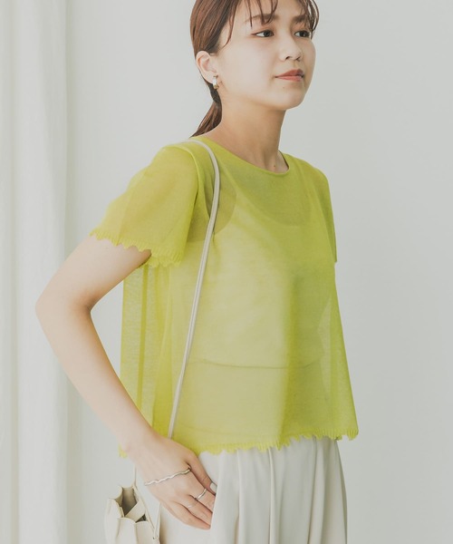 KBF+(ケービーエフプラス)の「KBF+ シアーダメージニット(ニット/セーター・レディース・ベージュ/グリーン系その他/ブラック・ONE)」の11枚目の写真