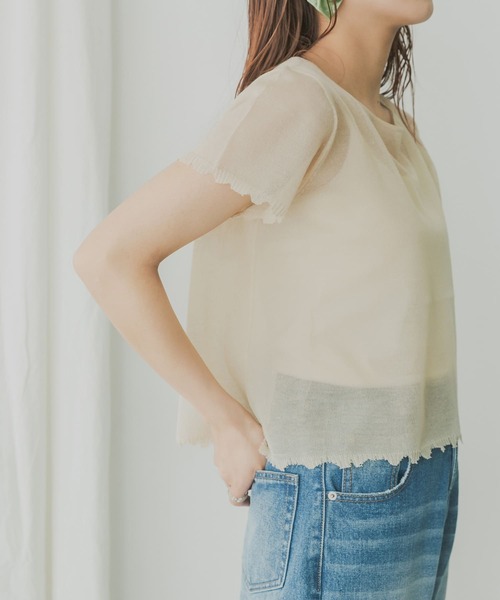 KBF+(ケービーエフプラス)の「KBF+ シアーダメージニット(ニット/セーター・レディース・ベージュ/グリーン系その他/ブラック・ONE)」の13枚目の写真