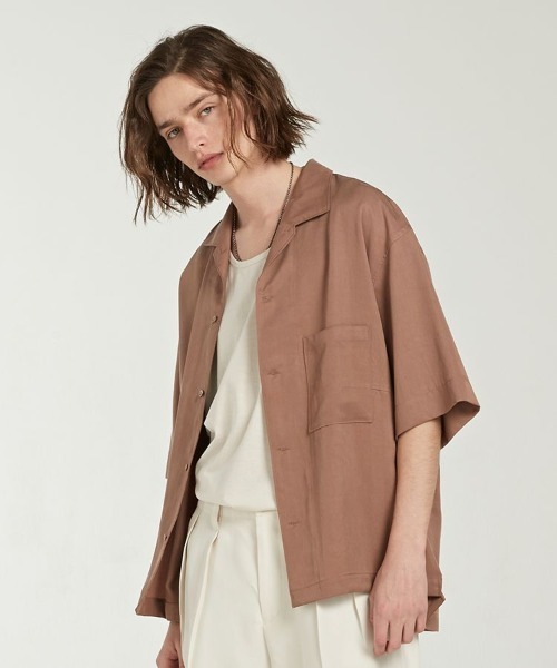 LIDNM（リドム）の「CUPRO RELAX OPEN COLLAR（シャツ/ブラウス・メンズ・ベージュ/ブラウン/グレー・MEDIUM/LARGE）」の7枚目の写真