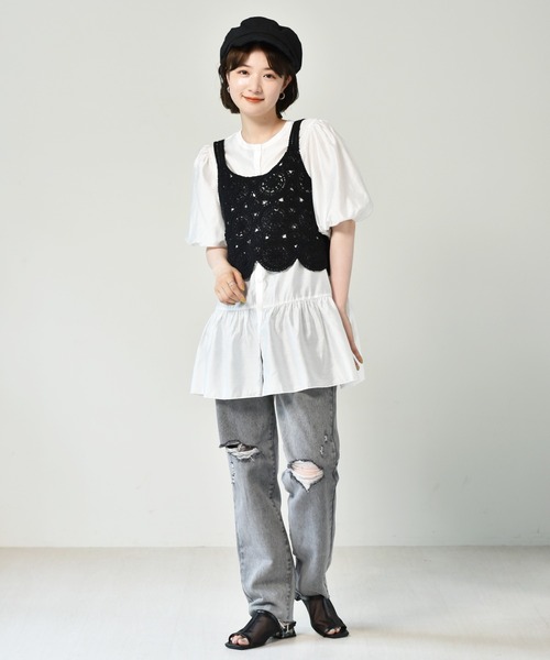 RETRO GIRL（レトロガール）の「【セットアイテム】ビスチェSET2WAYブラウス（シャツ/ブラウス・レディース・ブラック/オフホワイト/グリーン・FREE）」の10枚目の写真