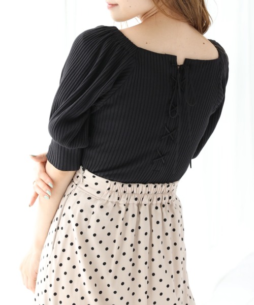 one after another NICE CLAUP（ワンアフターアナザーナイスクラップ）の「バックレースアップテレコトップス（Tシャツ/カットソー・レディース・ブラック/ベージュ/オフホワイト/ミント・FREE）」の3枚目の写真