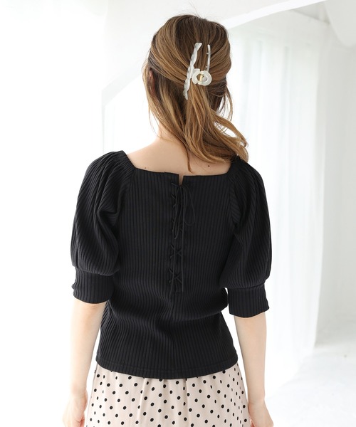 one after another NICE CLAUP（ワンアフターアナザーナイスクラップ）の「バックレースアップテレコトップス（Tシャツ/カットソー・レディース・ブラック/ベージュ/オフホワイト/ミント・FREE）」の11枚目の写真