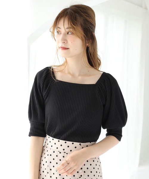 one after another NICE CLAUP（ワンアフターアナザーナイスクラップ）の「バックレースアップテレコトップス（Tシャツ/カットソー・レディース・ブラック/ベージュ/オフホワイト/ミント・FREE）」の12枚目の写真