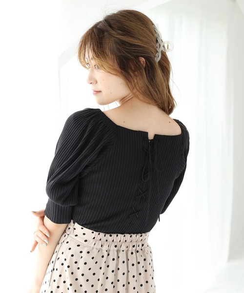 one after another NICE CLAUP（ワンアフターアナザーナイスクラップ）の「バックレースアップテレコトップス（Tシャツ/カットソー・レディース・ブラック/ベージュ/オフホワイト/ミント・FREE）」の13枚目の写真