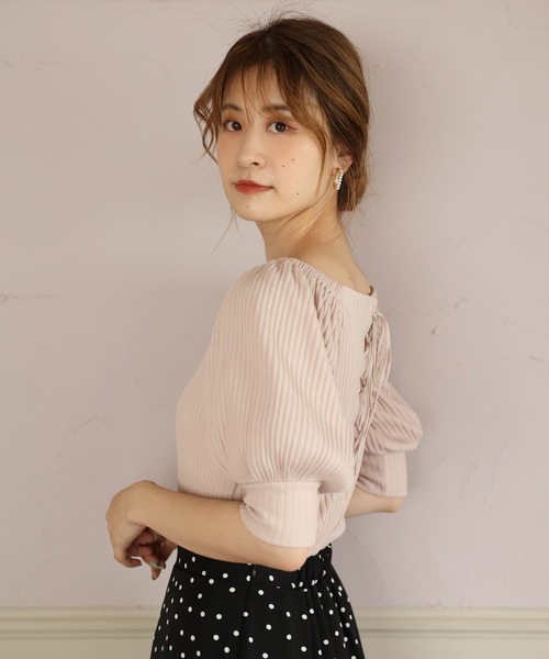 one after another NICE CLAUP（ワンアフターアナザーナイスクラップ）の「バックレースアップテレコトップス（Tシャツ/カットソー・レディース・ブラック/ベージュ/オフホワイト/ミント・FREE）」の18枚目の写真