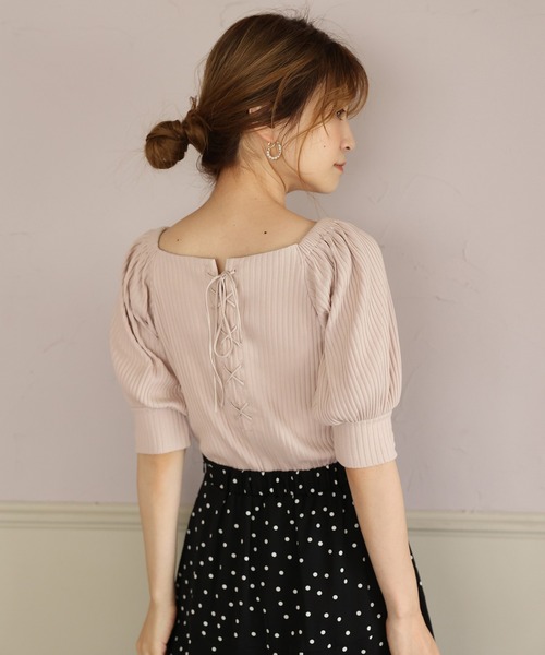 one after another NICE CLAUP（ワンアフターアナザーナイスクラップ）の「バックレースアップテレコトップス（Tシャツ/カットソー・レディース・ブラック/ベージュ/オフホワイト/ミント・FREE）」の19枚目の写真