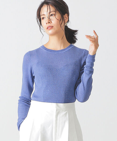 BEAMS LIGHTS(ビームスライツ)の「BEAMS LIGHTS / リネン 14ゲージ リブ クルーネック ロングスリーブ ニット(ニット/セーター・レディース・ホワイト/ライトブルー/ブラック・ONE SIZE)」の3枚目の写真