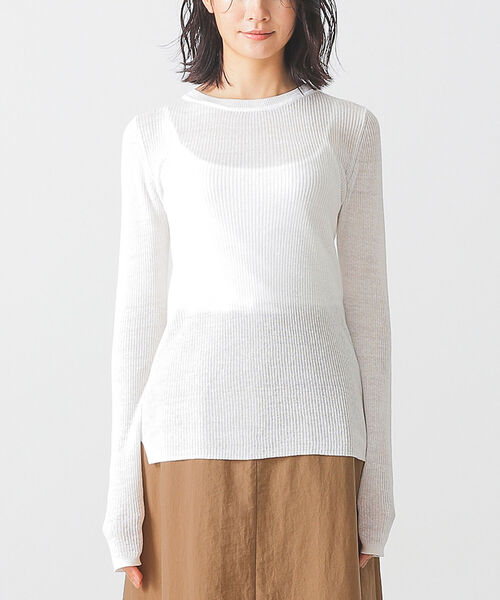 BEAMS LIGHTS(ビームスライツ)の「BEAMS LIGHTS / リネン 14ゲージ リブ クルーネック ロングスリーブ ニット(ニット/セーター・レディース・ホワイト/ライトブルー/ブラック・ONE SIZE)」の12枚目の写真