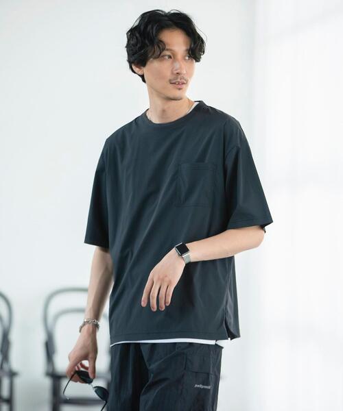 coen（コーエン）の「ストレッチナイロンクルーネックTシャツ（Tシャツ/カットソー・メンズ・ブラック/グレー/オリーブ・SMALL/MEDIUM/LARGE/X-LARGE）」の2枚目の写真