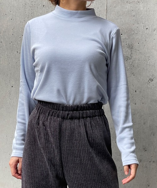 MATCH&more（マッチアンドモア）の「日本製 なめらかタッチ モックネック長袖Ｔシャツ（Tシャツ/カットソー・レディース・ライトグリーン/オフホワイト/ライトパープル/イエロー/ライトブルー/ブルー/ライトグレー/ピンク・MEDIUM/LARGE）」の20枚目の写真